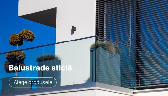 Balustrade din sticlă securizată laminată, cu sau fără mână curentă din aluminiu.